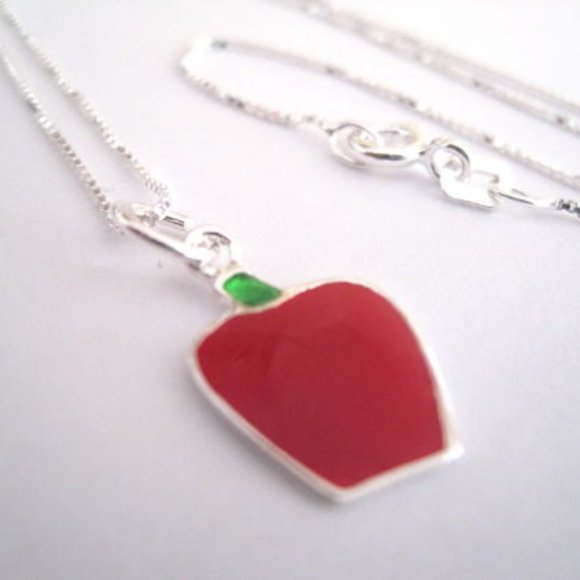 Sterling Silver Red Apple Handmade Necklace - Picture 2 of 3